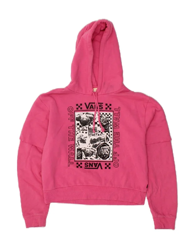VANS Womens Oversized Graphic Crop Hoodie Jumper UK 10 Small Pink Cotton Hoodie with Slit Hem Functional Movement VANS Womens Oversized Graphic Crop Hoodie Jumper UK 10 Small Pink Cotton Hoodie with Slit Hem Functional Movement