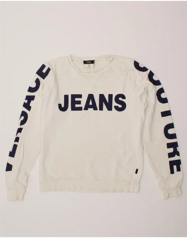 VERSACE Mens Graphic Sweatshirt Jumper Large White Hoodie with Cropped Fit Short Trendy VERSACE Mens Graphic Sweatshirt Jumper Large White Hoodie with Cropped Fit Short Trendy