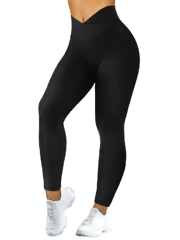 Crosswaist Butt Lifting Leggings Comfortable Zip-Up Leggings