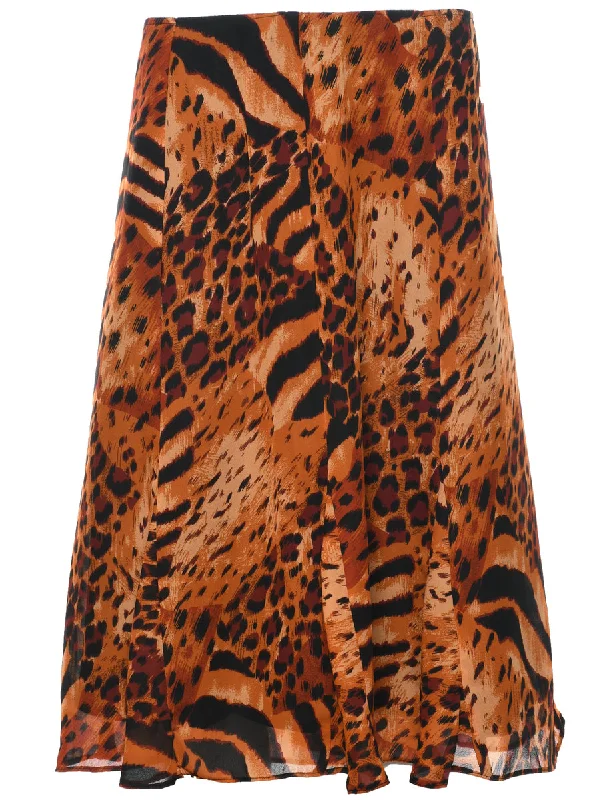 Animal Print Flared Skirt - M silk skirt lustrous