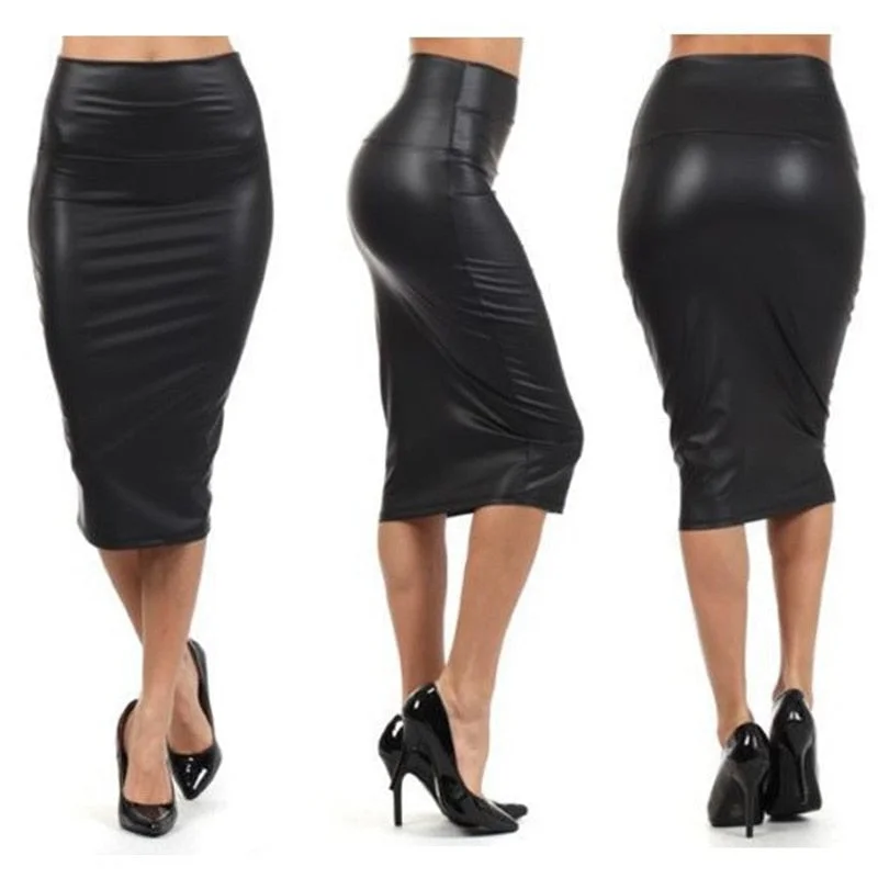 Back Split Women Skirt Black Bodycon Skirt High Waist PU Leather Skirt high waist skirt Back Split Women Skirt Black Bodycon Skirt High Waist PU Leather Skirt high waist skirt