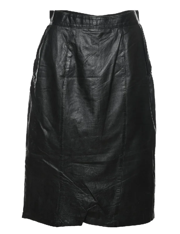 Black A-Line Leather Skirt - S corduroy skirt textured