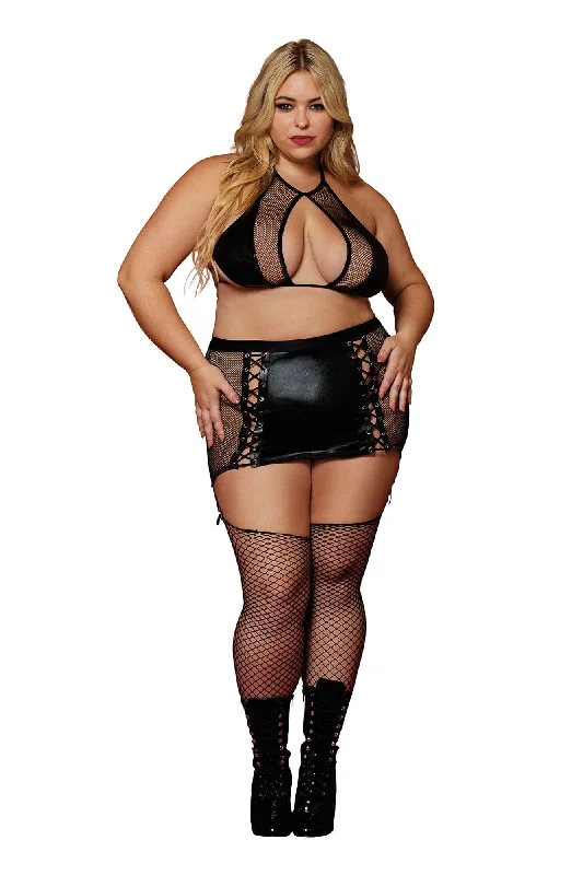 Bralett and Garter Skirt - Queen Size - Black silk skirt elegant