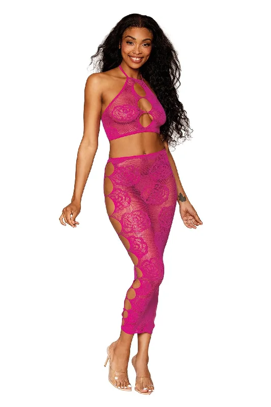Bralette and Long Skirt - One Size - Beet lace skirt intricate