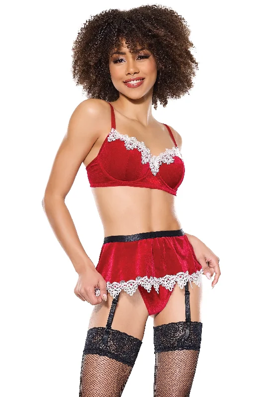 Coquette Holiday Christmas Red Velvet Garter Skirt Padded Bra Set cashmere skirt fine Coquette Holiday Christmas Red Velvet Garter Skirt Padded Bra Set cashmere skirt fine