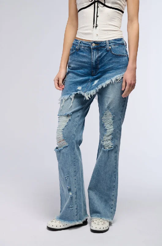 DISTRESSED SKIRT STRAIGHT LEG DENIM JEANS wool skirt warm