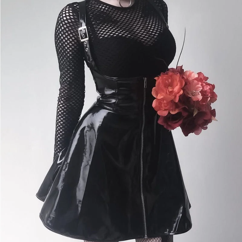 Leather Black Skirt High Waist Suspender Mini Skirt Women A Line Skirt low waist skirt Leather Black Skirt High Waist Suspender Mini Skirt Women A Line Skirt low waist skirt