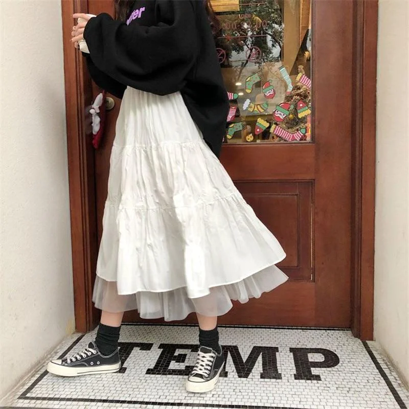 Long Tulle Midi Skirts Women's High Waist Mesh Tutu Pleated Skirts leather skirt sleek Long Tulle Midi Skirts Women's High Waist Mesh Tutu Pleated Skirts leather skirt sleek