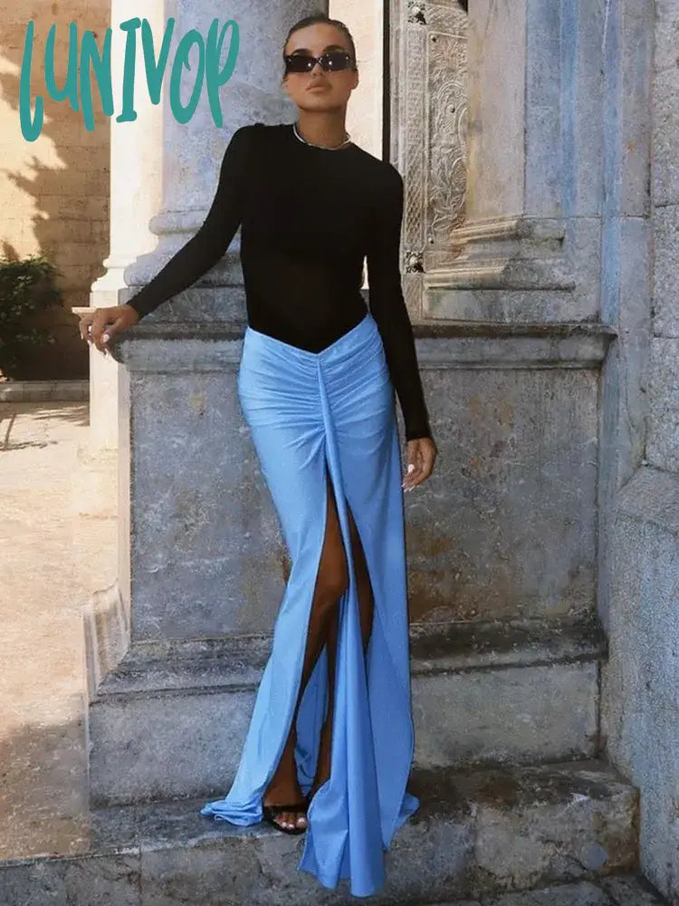 Lunivop Luxury Women Summer Sexy Long Sleeve Mesh Black Blue Mermaid Bodycon Skirt Set Elegant Evening Club Party Outfits chiffon skirt lightweight Lunivop Luxury Women Summer Sexy Long Sleeve Mesh Black Blue Mermaid Bodycon Skirt Set Elegant Evening Club Party Outfits chiffon skirt lightweight