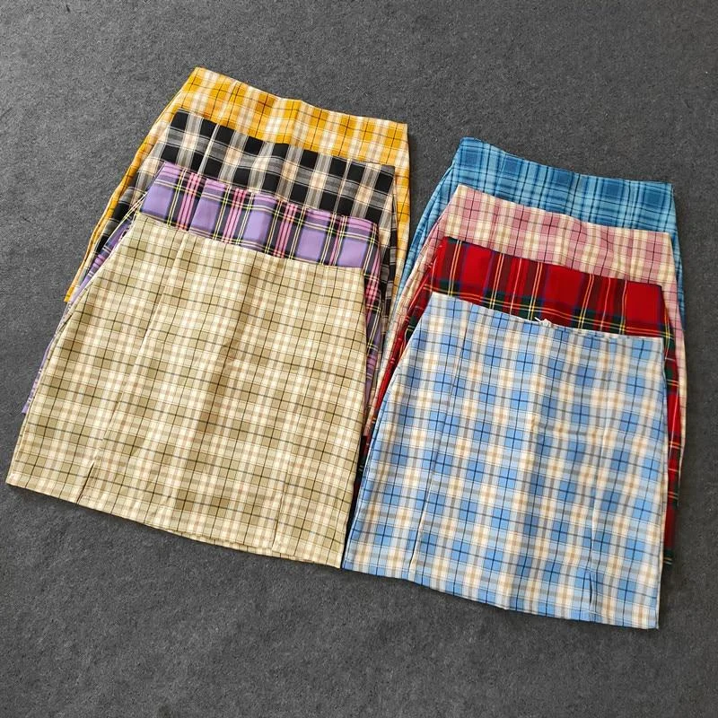 Plaid Pencil Skirts Women's High Waist Mini Skirts Lining With Shorts midi skirt versatile Plaid Pencil Skirts Women's High Waist Mini Skirts Lining With Shorts midi skirt versatile