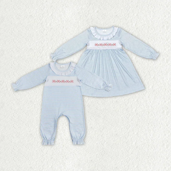 RTS NO MOQ Bow embroidery striped skirt and romper Blue Stripes Bows Sibling Sister low waist skirt RTS NO MOQ Bow embroidery striped skirt and romper Blue Stripes Bows Sibling Sister low waist skirt