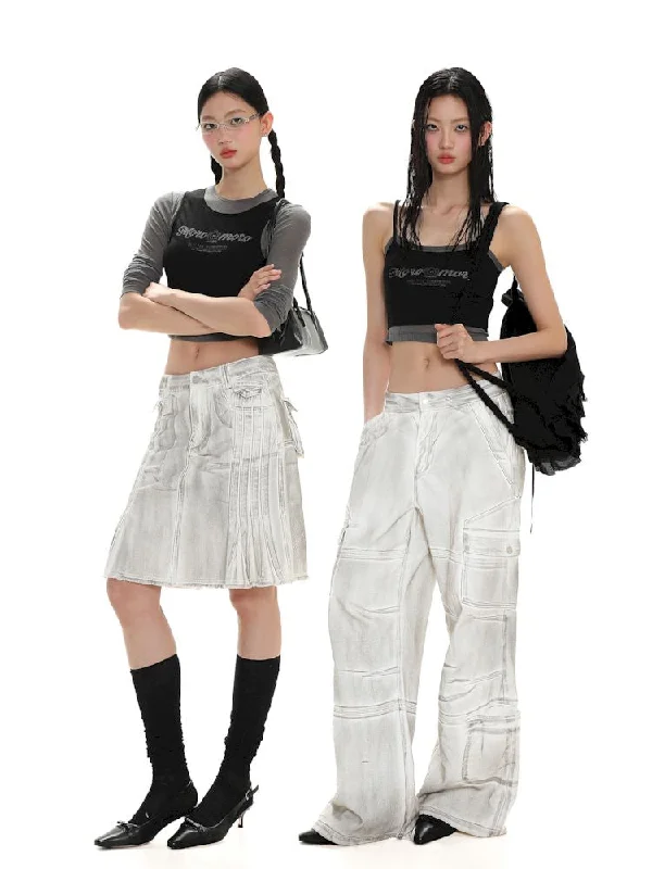 Crafted Pleated Skirt Straight Denim Workwear Pants【s0000008624】 corduroy skirt cozy