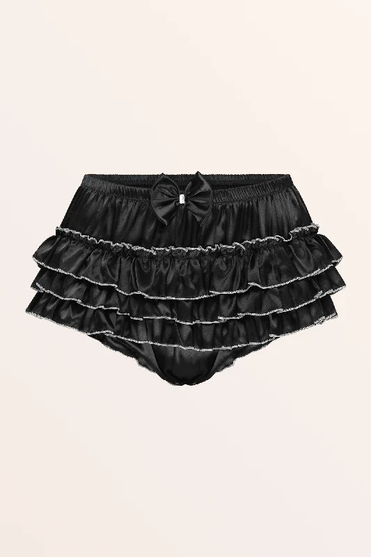 Sissy Satin Ruffled Skirted Panties - Black chiffon skirt flowing