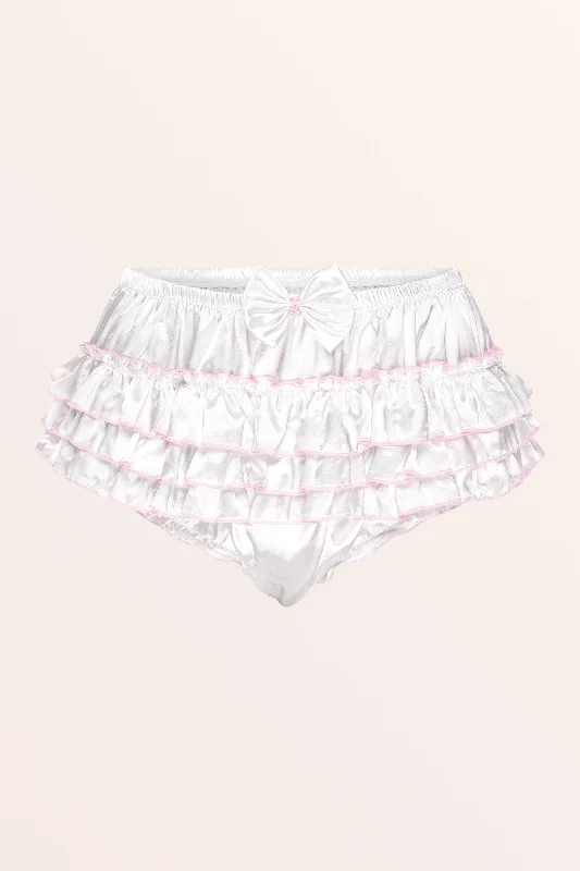 Sissy Satin Ruffled Skirted Panties - White silk skirt sleek