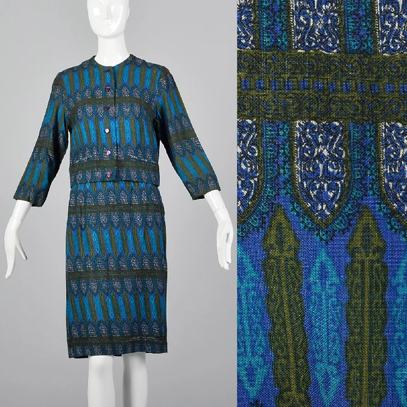 1960s Blue Printed Jacket with Matching Skirt