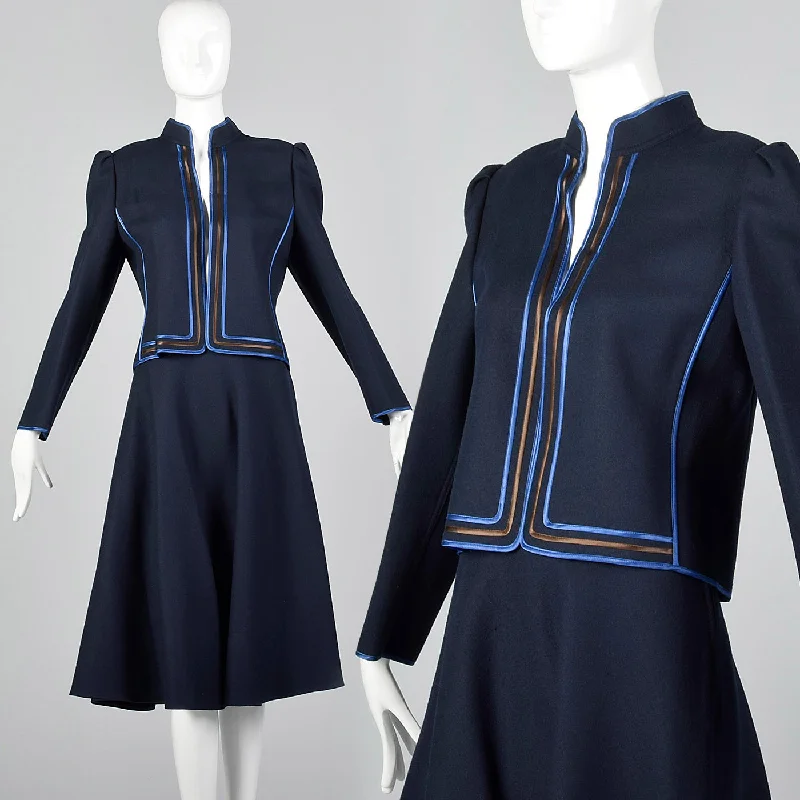 1980s Louis Feraud Blue Skirt with Matching Open Jacket