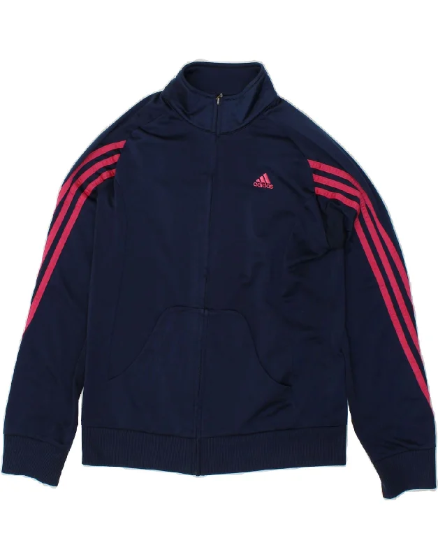 ADIDAS Womens Tracksuit Top Jacket UK 14 Large Navy Blue Polyester