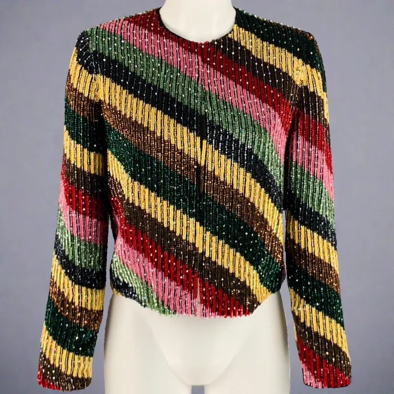 ALICE + OLIVIA Size S Multi Color Silk Stripe Jacket