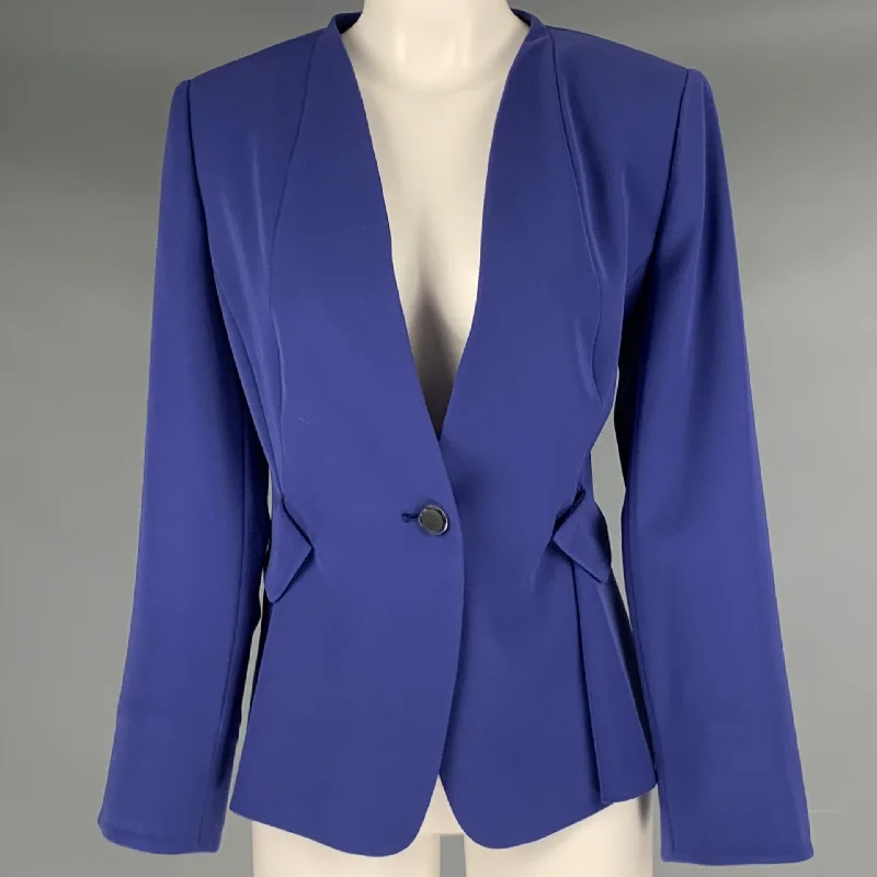 ARMANI COLLEZIONI Size 8 Blue Single Breasted Collarless Jacket