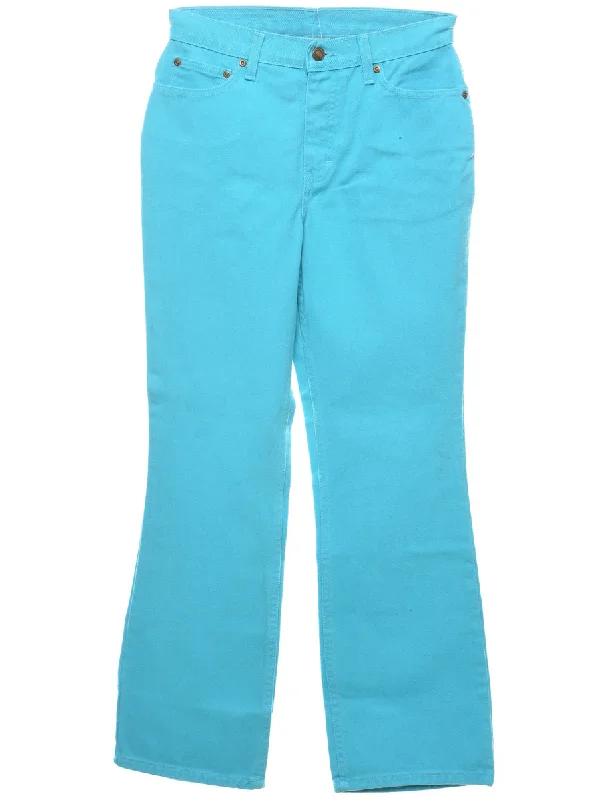 Bright Aqua Blue Jeans - W27 L28 Chic Rip-Detail High-Waist Jeans