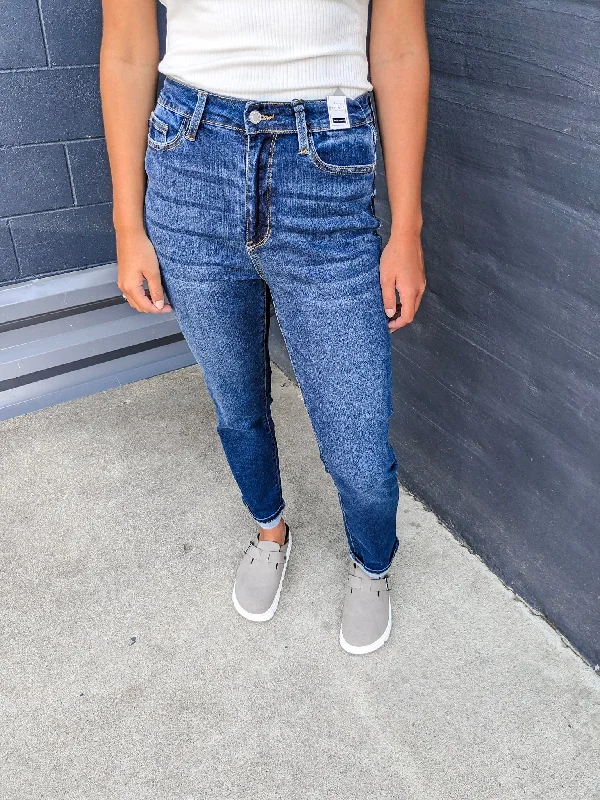 Candy Cool Denim Cuffed Boyfriend Jeans Trendy Layered Pocket Jeans