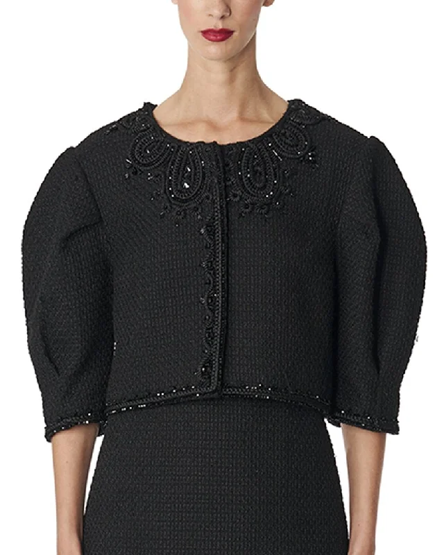 Carolina Herrera Embellished Puff Sleeve Cropped Jacket