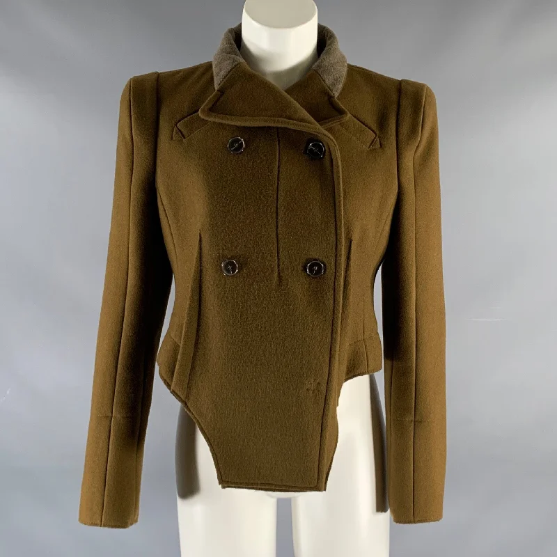 CARVEN Size 4 Brown Wool Blend Asymmetrical Jacket