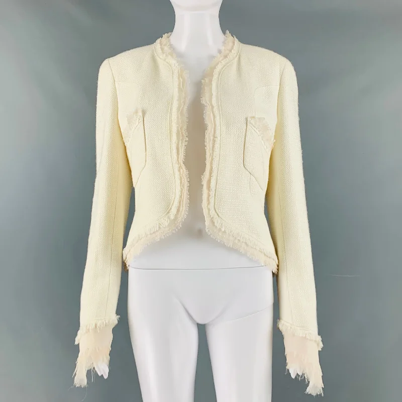 CHANEL Size 8 Cream Cotton Acrylic Textured Jacket