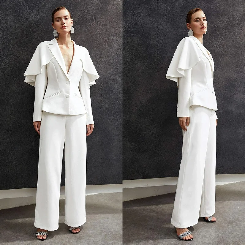 Designer Mother Of The Bride Pant Suits With Wraps White Evening Party Women Tuxedos Outfit Wear  (Jacket+Pants)