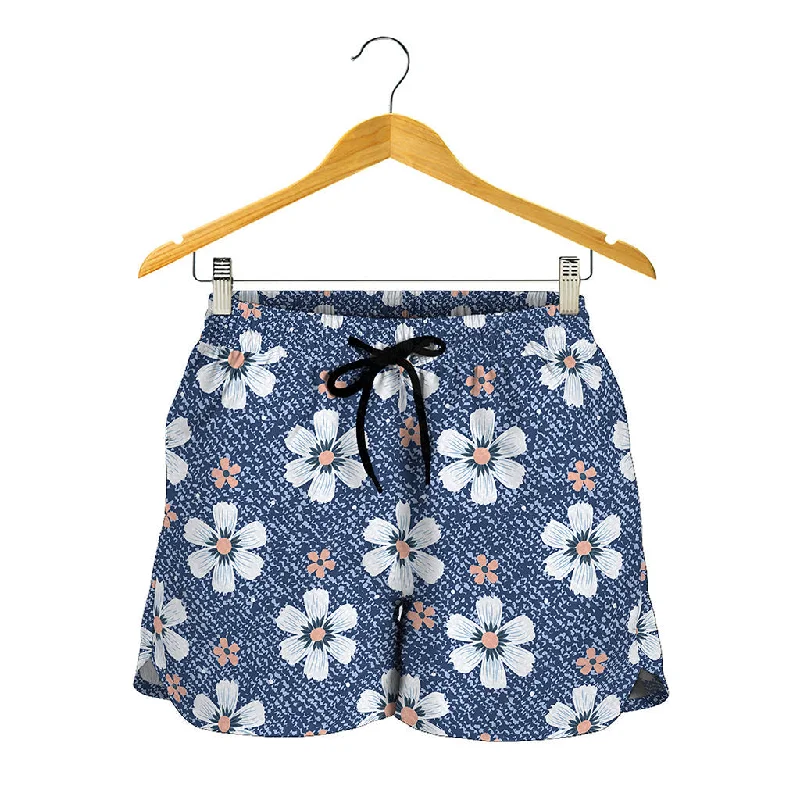 Flower Denim Jeans Pattern Print Women's Shorts Stylish Paperbag Waist Denim