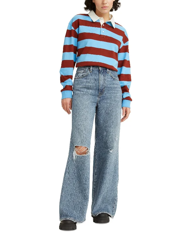 High-Rise Loose Flared Jeans Stylish Plus Size Denim Jeans