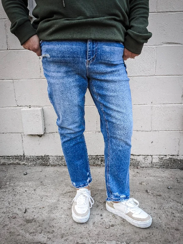 High Rise Slim Straight Jeans- Medium Wash - Plus Comfortable Stretch Denim Jeans
