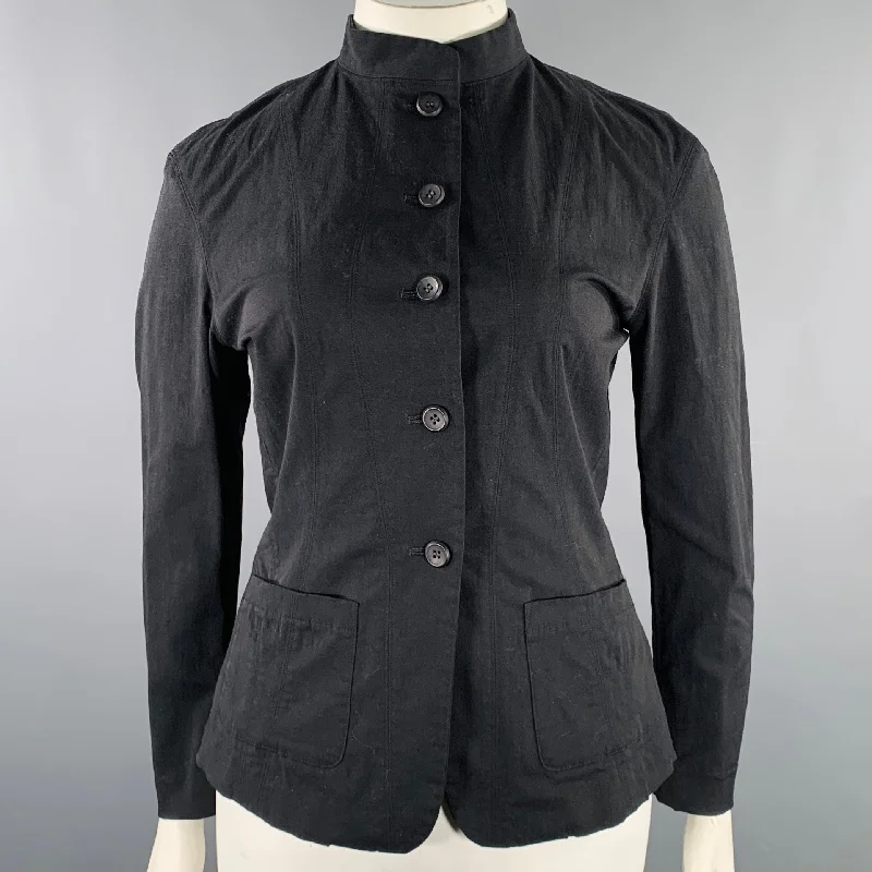 ISSEY MIYAKE Size L Black Nylon Blend Single Breasted Collarless Jacket