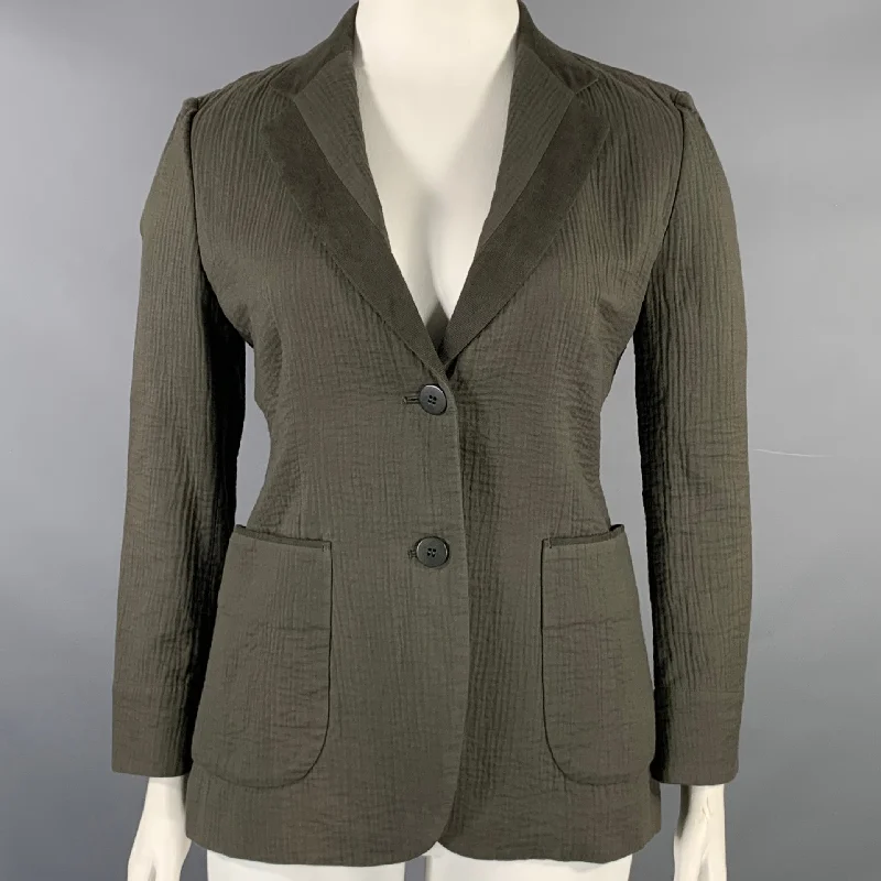 ISSEY MIYAKE Size L Olive Green Cotton Textured Unlined Jacket