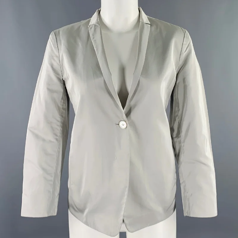 JIL SANDER Size 8 Grey Polyester Silk Single Button Jacket