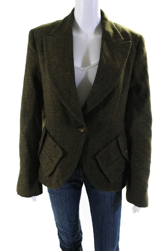 KaufmanFranco Womens Peak Lapel Woven Blazer Jacket Dark Green Brown