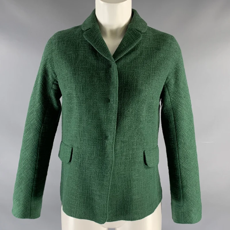 MAX MARA Size 4 Green Cotton Blend Woven Snaps Jacket