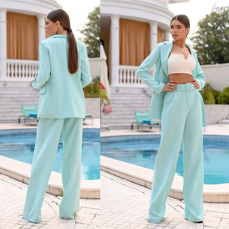 Office Lady Blazer Suits Mint Green Formal Women Work Wear Prom Party Business Outfits Jacket Pants