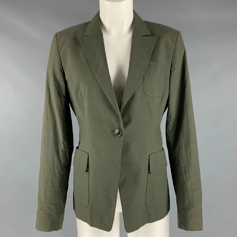 PAUW Size 2 Green Olive Cotton Single Button Jacket