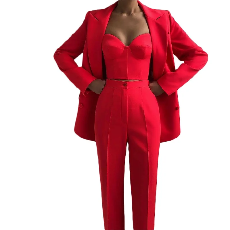 Blazer Suits Women Pants Suit Leisure Loose Ladies Club Party Wedding Outfit (Jacket+Pants)