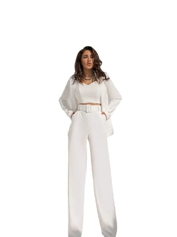 Women Suit Set White Wedding Tuxedos Evening Party Loose Pants Formal Wear For Wedding (Jacket+Pants)