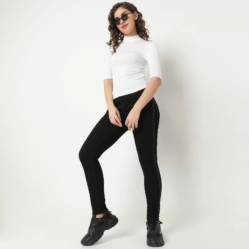 Skinny Fit Embellished High Rise Jeans Casual High-Waisted Bootcut Jeans