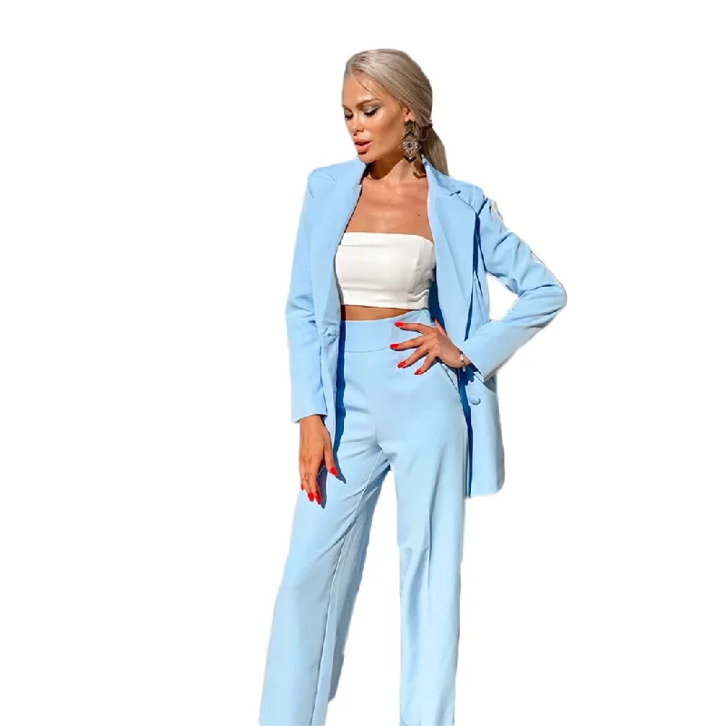 Sky Blue Bridal Women Suits Women Bride Party Prom Tuxedos Blazer Leisure Outfit Suit (Jacket+Pants)