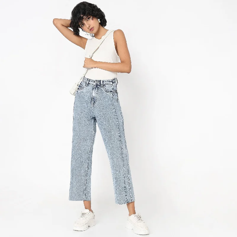 Straight Fit Solid High Rise Jeans Fashionable Mom Jeans