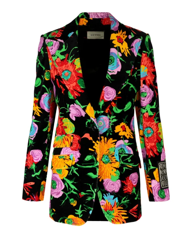 X Ken Scott Floral Print Velvet Jacket