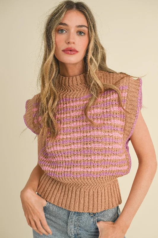 Camel Lavender Multi Contrast Stitch Mock Neck Sweater Vest Rayon Fabric Velvet Fabric Corduroy Fabric Camel Lavender Multi Contrast Stitch Mock Neck Sweater Vest Rayon Fabric Velvet Fabric Corduroy Fabric