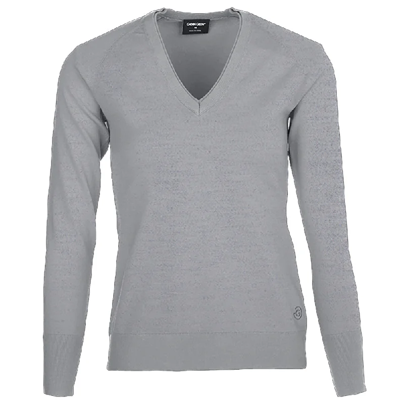 Galvin Green Caitlin Womens V-Neck Golf Sweater Denim Fabric Leather Fabric Suede Fabric Galvin Green Caitlin Womens V-Neck Golf Sweater Denim Fabric Leather Fabric Suede Fabric