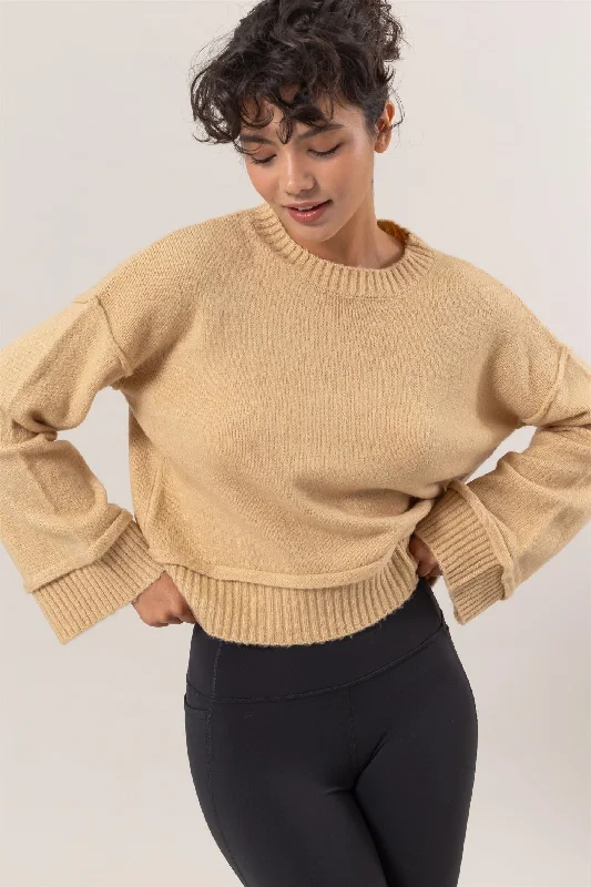 HYFVE Round Neck Dropped Shoulder Ribbed Sweater Mesh Blend Leather Blend Suede Blend HYFVE Round Neck Dropped Shoulder Ribbed Sweater Mesh Blend Leather Blend Suede Blend