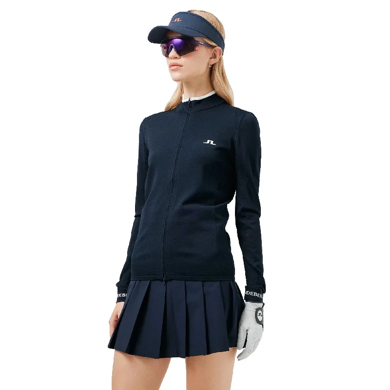 J. Lindeberg Alma Knitted Navy Womens Golf Sweater Denim Fabric Leather Fabric Suede Fabric J. Lindeberg Alma Knitted Navy Womens Golf Sweater Denim Fabric Leather Fabric Suede Fabric