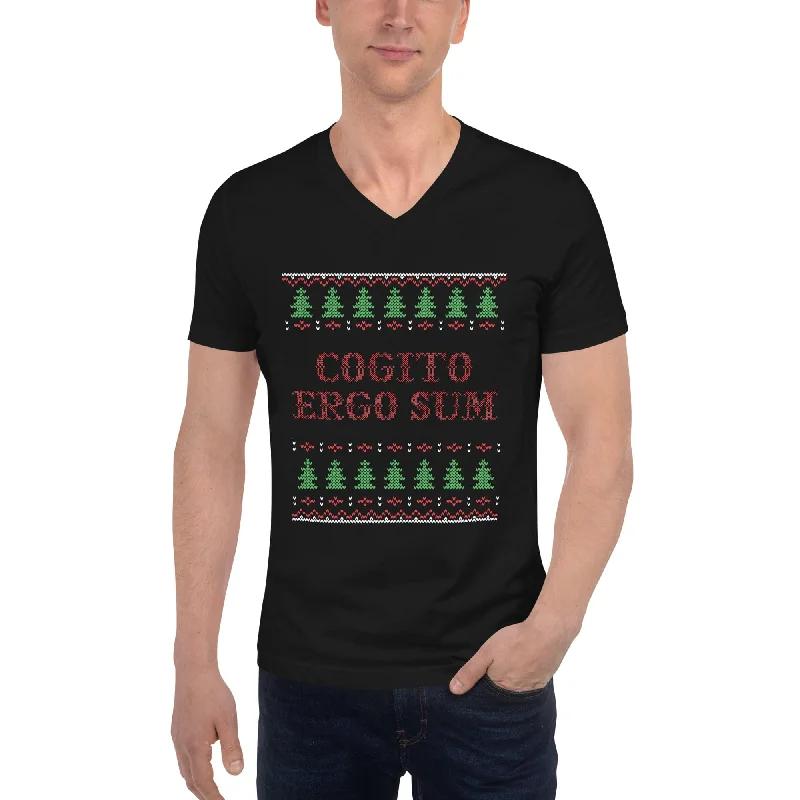 Cogito Ergo Sum - Ugly Xmas Sweater - Unisex V-Neck T-Shirt Solid Color Striped Floral Print Cogito Ergo Sum - Ugly Xmas Sweater - Unisex V-Neck T-Shirt Solid Color Striped Floral Print